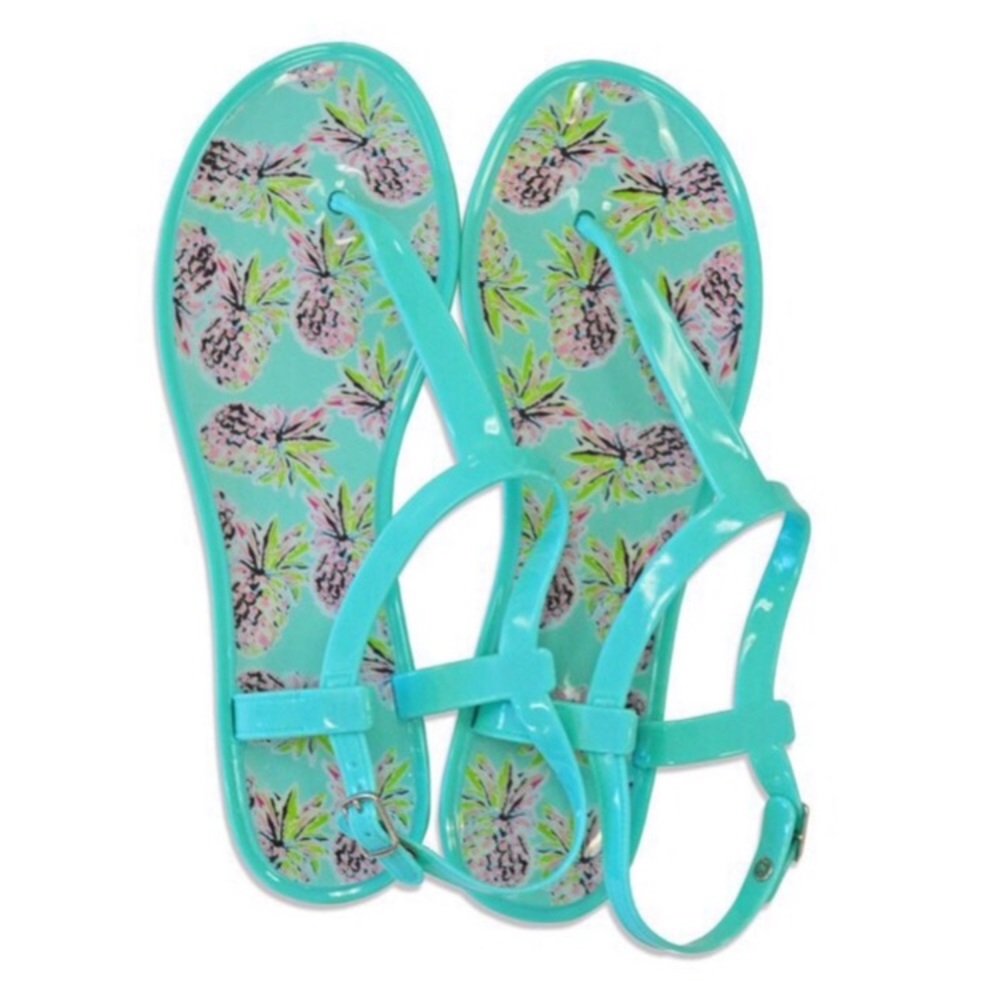 Teal jelly pineapple sandals nwt flip flops shoes new